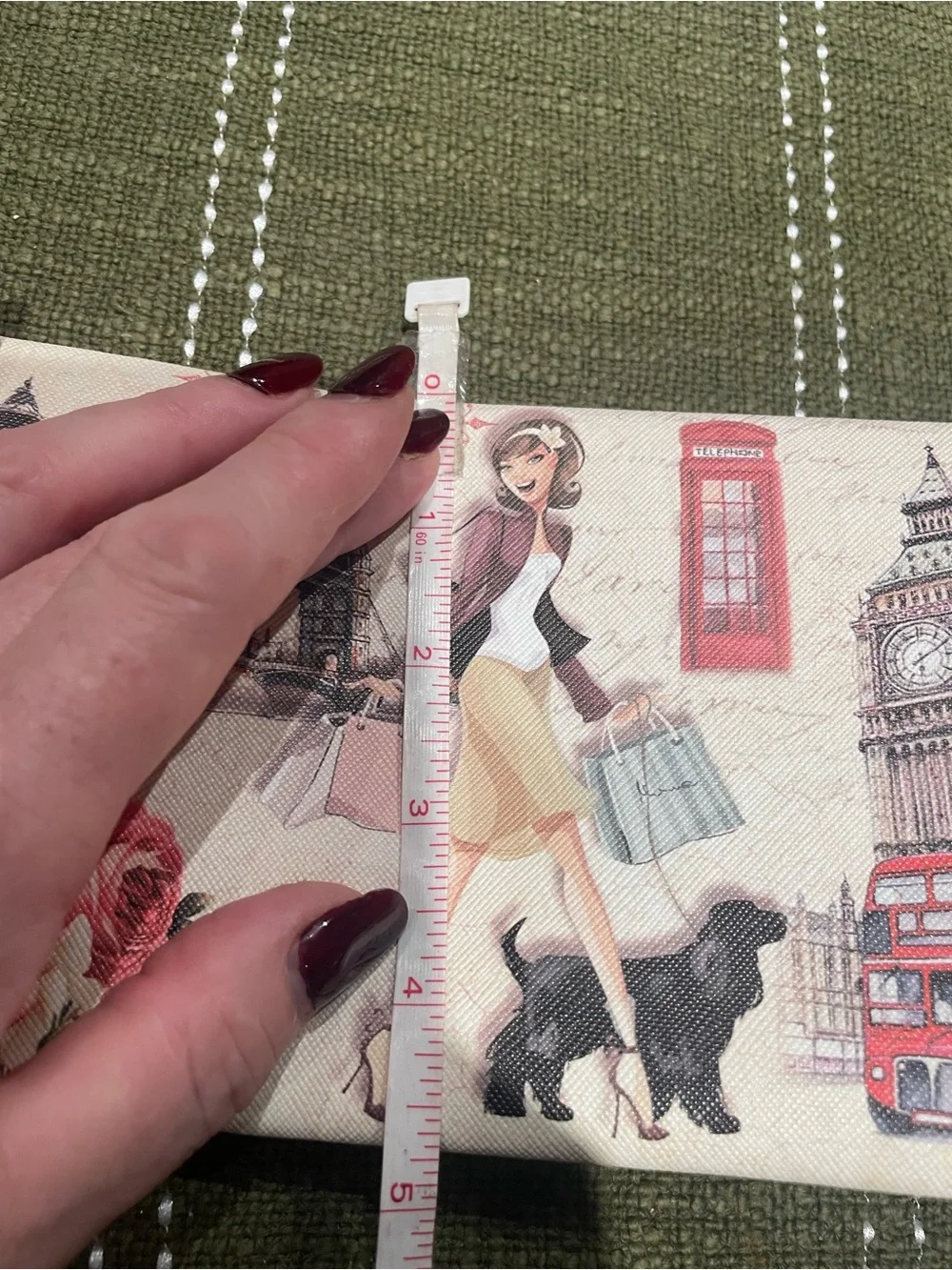 Beige London Print Cosmetic Bag with Gold Handle